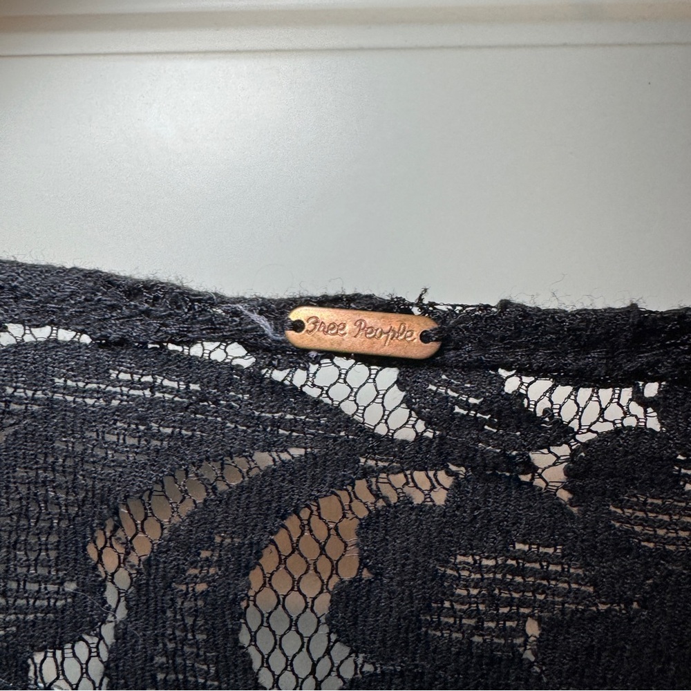 FREE PEOPLE Black Lace Gray Embroidered Beautiful Dreamer Dress Large (No Slip) - Picture 6 of 6